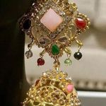 New! Pakistani Indian Asian Bollywood Women Ethnic Gold Large Jhumka Earrings Red Photo 2