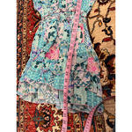 Taj by Sabrina Crippa Blue Pink Geometric Embroidered Floral Boho Peasant Dress Photo 6