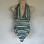 Free People Retro Babe colorful stripe deep-v halter knit bodysuit size M Photo 9