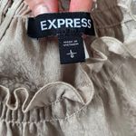 EXPRESS print blouse w/elastic mock ruffle collar flutter sleeves beige sz L Photo 8