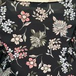 Libby Edelman  ruffle sleeve crew neck blouse black floral print size large Photo 4