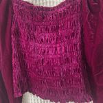 Anthropologie  Smocked Velvet Puff Sleeve Pink Magenta Square Neck Blouse Small Photo 3