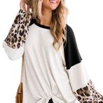 WAFFLE KNIT LEOPARD WHITE BLACK BLOUSE TWIST KNOT Size undefined Photo 8
