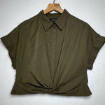 Ralph Lauren  Black Label-Olive Green Twist Front Cotton Shirt  Women Size 14P Photo 0