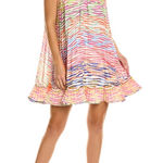 AMUR Estfan Pleated Halter Mini Dress In Double Rainbow Size 6 Red Photo 0