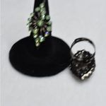 Source Unknown Party Rhinestones Greens/Clear 2 pc Adjustable Victorian Glam Metal Alloy Rings Photo 2