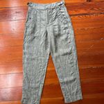 Athleta Voyager Cropped 100% Linen Pant in Heather Green with Pockets - Size 2 Photo 7