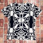 Pre-Owned Venue Black/White Geometric Blouse Short Sleeve Shirt Beaded Size XL Photo 1