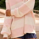 Aerie  Prep Rally Rugby Oversized Sweatshirt Striped Dusty Pink Collared Polo Photo 0