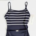 Adrienne Vittadini [] Navy Charcoal Striped Vintage Y2K Belted Swimsuit NWT Sz 6 Photo 2