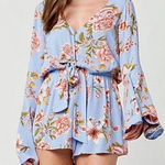 Billabong Sittin Pretty Blue Floral Romantic Romper SMALL Boho Cottagecore NWT Photo 0