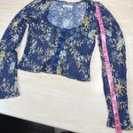 We The Free  Floral Crinkle Long Sleeve Button Up Cropped Top Medium Photo 7