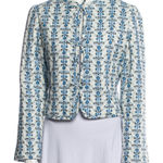 CAROLINE CONSTAS Quilted Linen Blend Jacket White/Blue Floral Small NWT Luxury Blue Photo 0