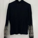 J.Jill Medium Black, Cream Embroidered Long Sleeve Cowl V-Neck Sweater Photo 7