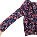 Lucky Brand Womens L Boho Floral V-Neck Tunic Shirt Maroon Blue Hippie Festival Photo 2