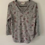 Cloud Chaser  Gray Floral Print Strappy V Neck Top Size Medium Photo 0