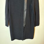 Chico's  Black Knit Duster Cardigan‎ Sweater Faux Leather Zip Detail Sz 1 Photo 2
