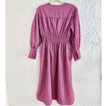 Ganni $400  Shirred Gingham Seersucker V-Neck Midi Dress Pink/Black Sz 36 / US 10 Photo 7