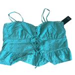Wild Fable  Women's Aqua Green Lace-Up Peplum Tank Top - Size Large - NWT Photo 2