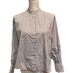 Everlane  XS Blue White Stripe Band Collar Button Front Cotton Blouse Shirt Photo 0