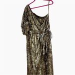 Mac Duggal Cap Sleeve Gown Gold Cowl Neck Trumpet Sequin Gown Maxi Dress 16 Photo 2