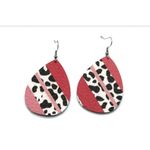 Handmade Lightweight Genuine Leather Animal Print with Pink Stripes Teardrop Earrings Photo 1