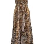 Sherry Haute Couture Y2K Silk Beaded Sequin Gemstone Animal Print Halter Gown Tan Size 4 Photo 0