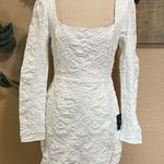 NWT Lulus Elevated Icon White Jacquard Long Sleeve Bow Mini Dress – Size Medium Photo 0