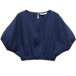 Mango  Cotton Top with Puffed Sleeves Night Blue NWT Large Photo 1