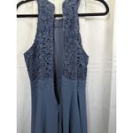 Lulus  Dress Womens Small Navy Blue Lace Bodice Chiffon Maxi Formal Evening Gown Photo 7