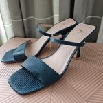 Urban Outfitters Heels Teal Textured Open Toe Strappy Cocktail Casual Wedding Photo 3