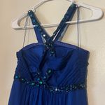 AQUA Blue Ruched Embellished Halter Gown Photo 3