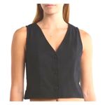 Abound  Black Linen Blend Button Front Cropped Vest Women's XL Photo 0