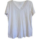 Talbots White Short Sleeve V Neck Crochet Collar Shirt Top Blouse Cotton tee Photo 0