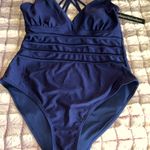 Catherine Malandrino ‎ Blue One Piece Swimsuit with Criss-Cross Straps Photo 5