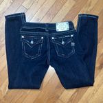 Miss Me SKINNY DARK WASH JEANS SADDLE STITCH POCKET RED,WHITE AND BLUE SZ 27 Photo 4