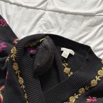 Vintage 80s 90s Womens Size Medium Black Floral Sweater Holiday Fall V Neck Photo 6