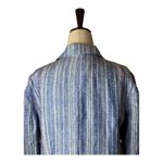 Parker  Blazer Women Small Blue‎ Striped Linen Single Breasted Preppy Career Corp Photo 4
