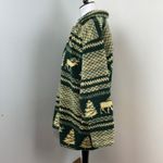 Vintage 90s Womens Fair Isle Moose Christmas Fleece Shirt Jacket Shacket Medium Green Photo 5