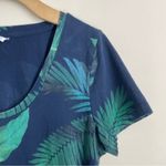 Old Navy  Maternity Dress size M Tropical Leaf Print Blue Green Ruched Scoop Neck Photo 2