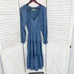 Urban Outfitters  Reese Midi Dress Paisley Tiered Smocked Blue Small Long Sleeve Photo 9