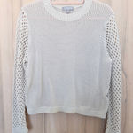 J.Crew  Womens Crochet Knit Sweater Top Sz L Cream Long Sleeve Minimalist Preppy Photo 0