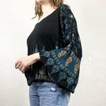 Free People Black & Gold Medallion Wide Sleeve Peasant Blouse Photo 2