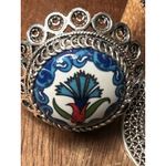 DGS Sterling Silver 925 Filigree Handpainted Ceramic Ring & Pendant Sz 6.5 Photo 4