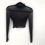 Tobi Sheer Black & Silver Glitter Crop Top Long Sleeve Mock Neck Small Photo 2