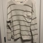 American Eagle  White and Beige Striped Sweater Med but Oversized w/large pocket Photo 0