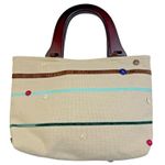 VTG Handmade Woven Purse Handbag Wood Handles Festival Boho Velvet Stripe y2k Tan Photo 0