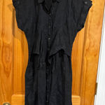 Anthropologie Black Linen Blend Button Front Shirt Dress Short Sleeve 4P Photo 0