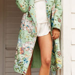 Anthropologie  Mint Floral Quilted Robe Photo 0