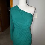 Mac Duggal Emerald Green One Shoulder puff sleeve slit Gown Maxi Formal Dress Photo 3
